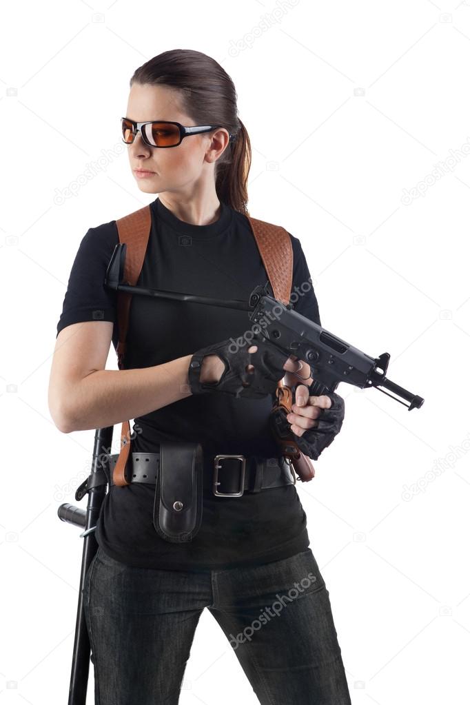 Officer woman with gun