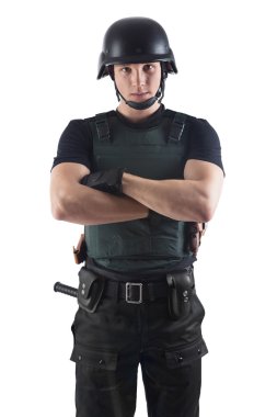 Polis memuru islooking sana. beyaz izole.