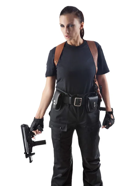 Police officer is holding 2 guns — Stock Photo, Image