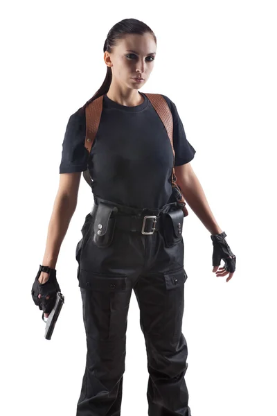 Police officer is holding a gun — Stock Photo, Image