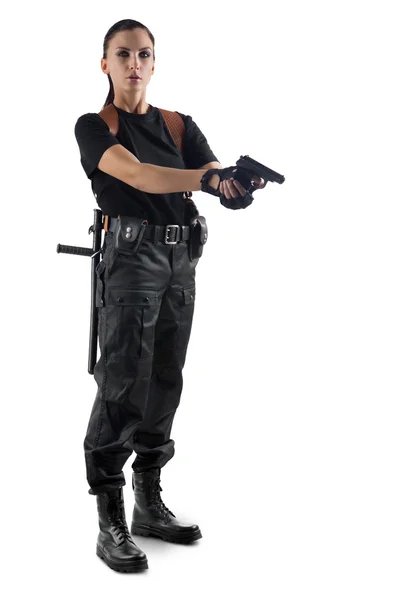 Polizist mit Waffe zielt — Stockfoto