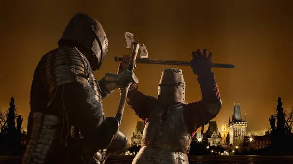 Schlacht eines mittelalterlichen Ritters — Stockfoto