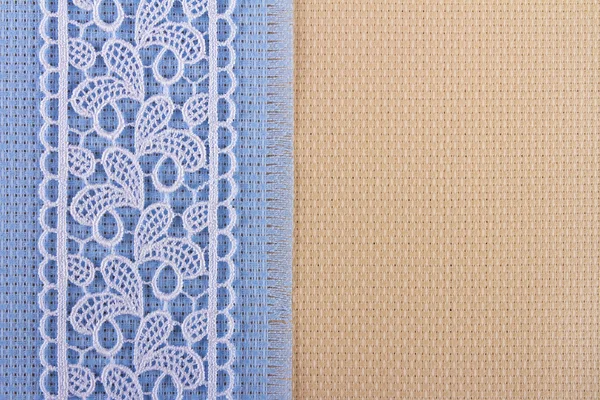 Fabrics for embroidery a cross, lace and ribbons — Stock Photo, Image