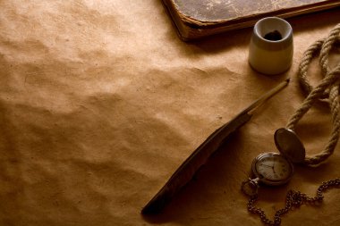 Pusula, InkWell ve boş form mektubunun bir arka plan üzerinde tüy