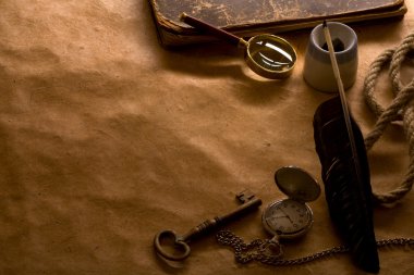 Pusula, InkWell ve boş form mektubunun bir arka plan üzerinde tüy