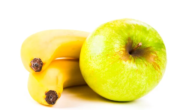 To bananer og et æble - Stock-foto