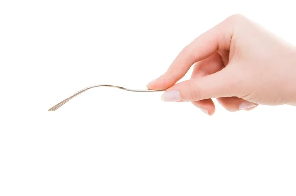 Hand with fork isolated on white background — Stock Photo, Image