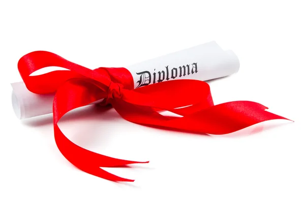 Diploma met rood lint — Stockfoto