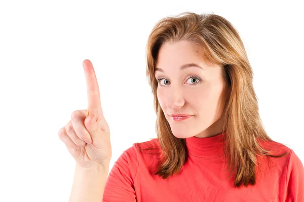 Zakenvrouw aanraken van het scherm met haar vinger — Stockfoto