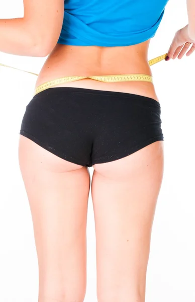 Žena dieta koncept s měřicí páska — Stock fotografie
