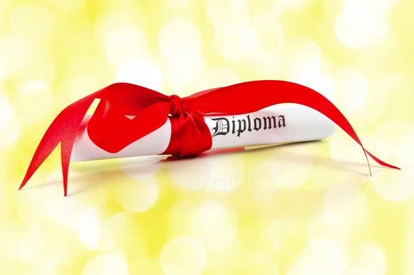 Diploma con cinta roja — Foto de Stock