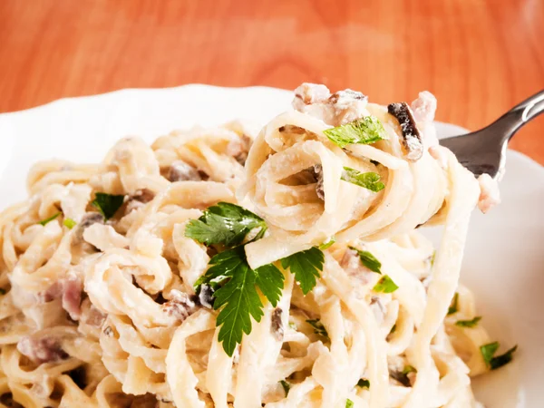 Fettuccine Carbonara — Stockfoto