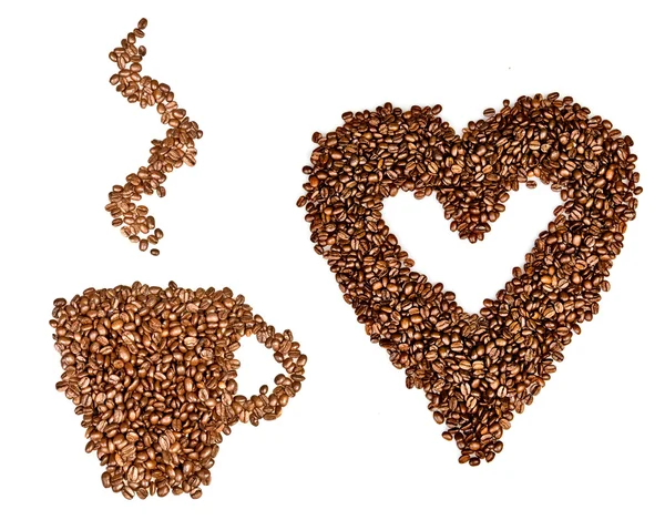 Serca i szklanki ziaren kawy — Zdjęcie stockowe