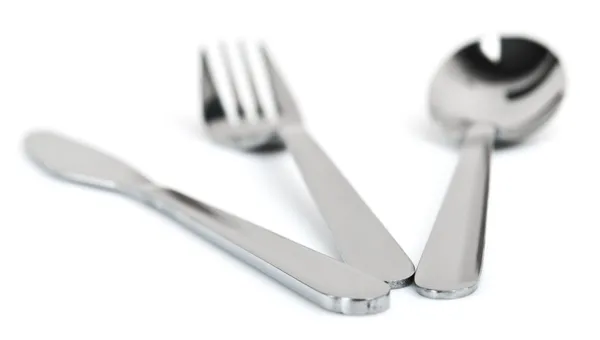 Kniv, sked och gaffel isolerade — Stockfoto