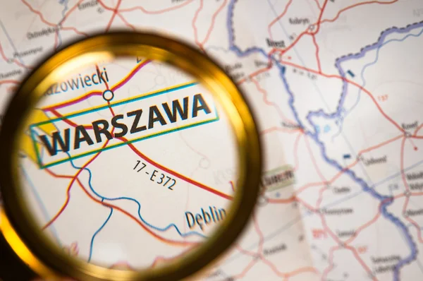 Warszawa sobre um mapa — Fotografia de Stock