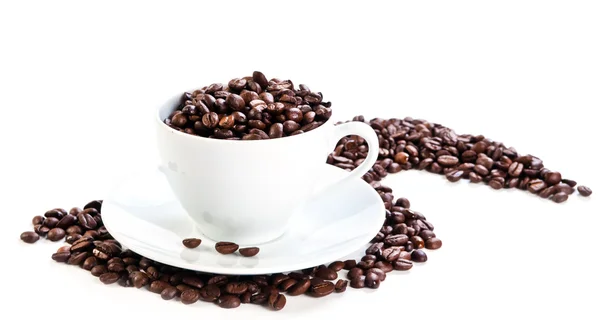 Tazza piena di chicchi di caffè — Foto Stock