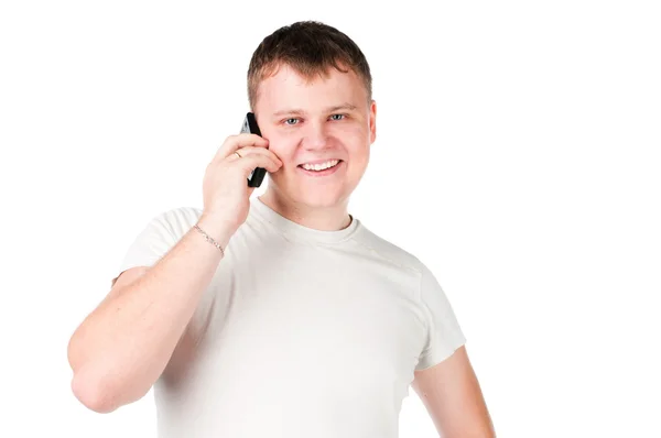 Young casual man with phone — Stock Photo, Image