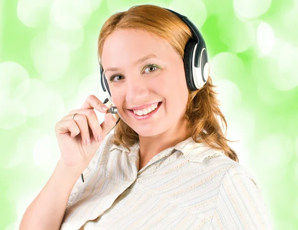 Empresa de atención al cliente operador mujer sonriendo — Foto de Stock