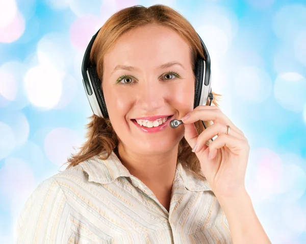 Empresa de atención al cliente operador mujer sonriendo — Foto de Stock