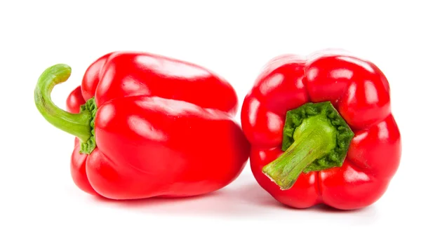 Due peperoni rossi freschi su bianco — Foto Stock