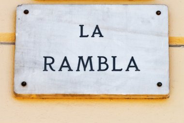 La rambla sokak işaret barcelona, İspanya.