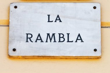 La Rambla street sign in Barcelona, Spain. clipart