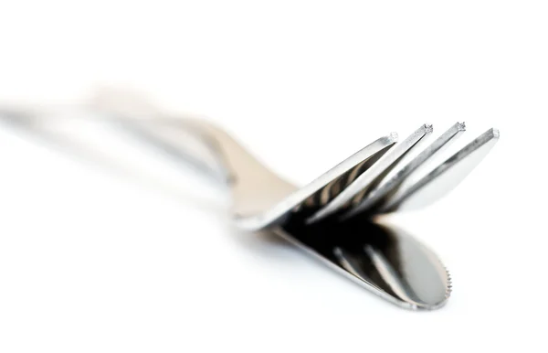 Faca e garfo isolado no fundo branco — Fotografia de Stock