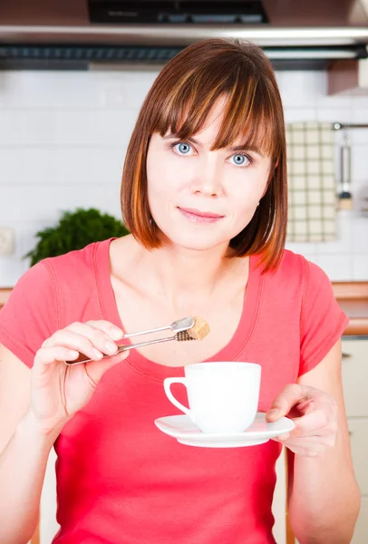 Young happy woman with lot of sugar — Stock Photo, Image