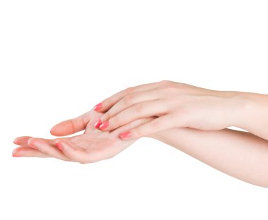 bir kadına el Masaj, üzerinde beyaz izole