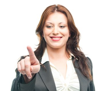 iş kadını parmağına bir ekranla temas