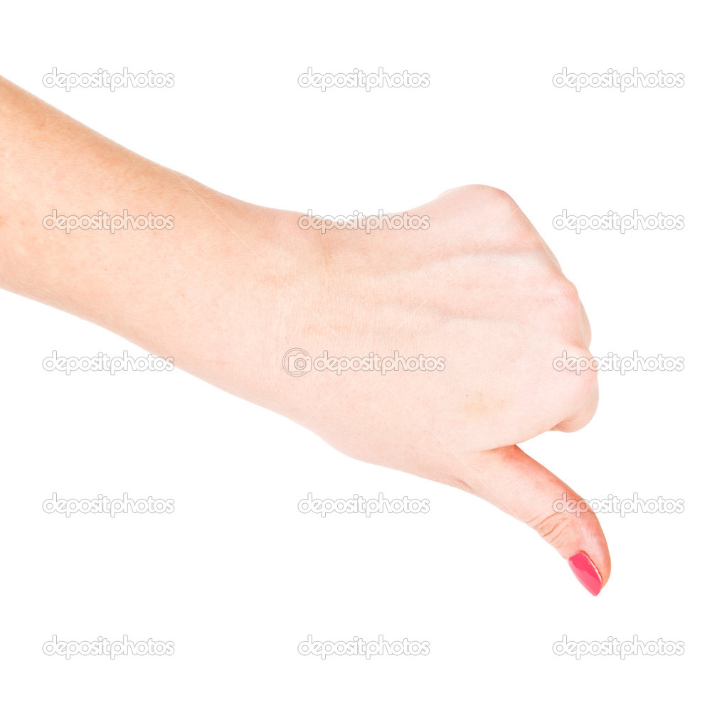 Female hand signaling thumb down