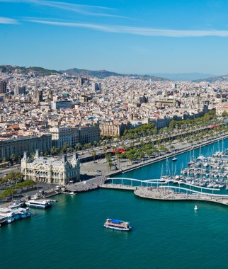 Barselona, İspanya liman bölgesinin havadan görünümü