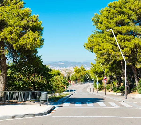 In the streets of Barcelona, near hill Montjuic — Stock Photo, Image