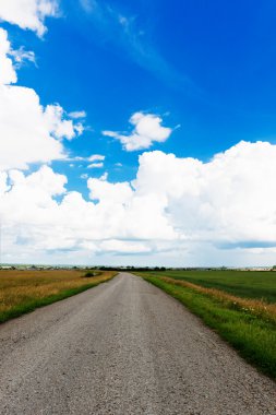 asfalt yol yeşil alan ve bulutlar