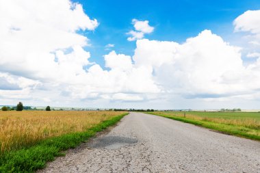 asfalt yol yeşil alan ve bulutlar