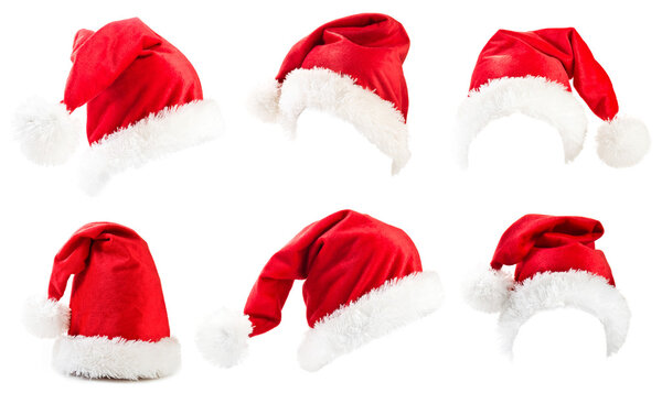 Set of red Santa Claus hats