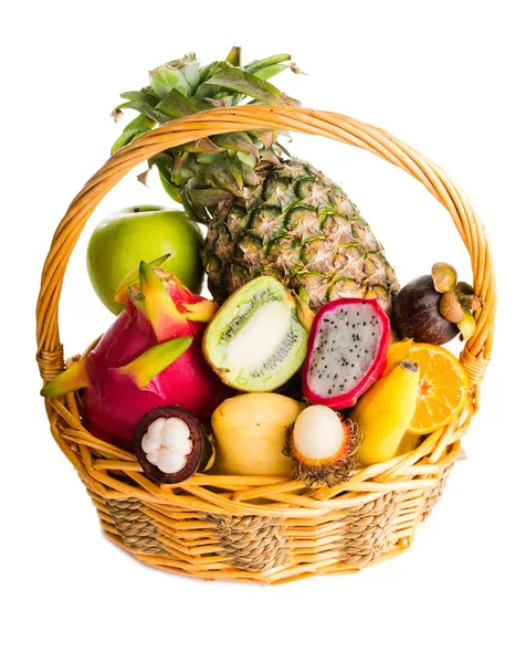 Composición de frutas exóticas aisladas en blanco — Foto de Stock