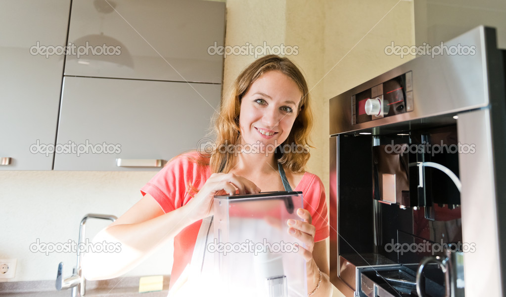 woman making coffee