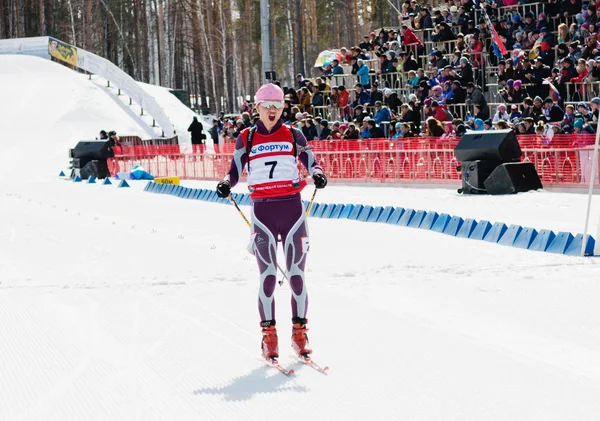 Daria Virolaynen (RUS) after finish at Biathlon — Stock Photo, Image