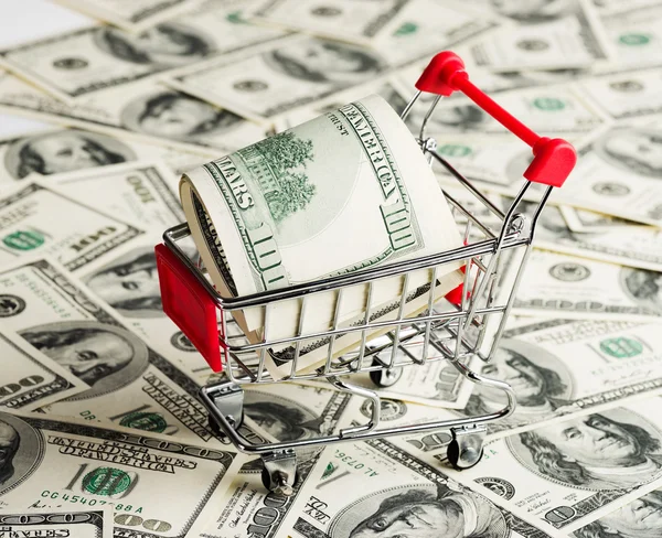 Dollars in Shopping Cart — Stock Photo, Image