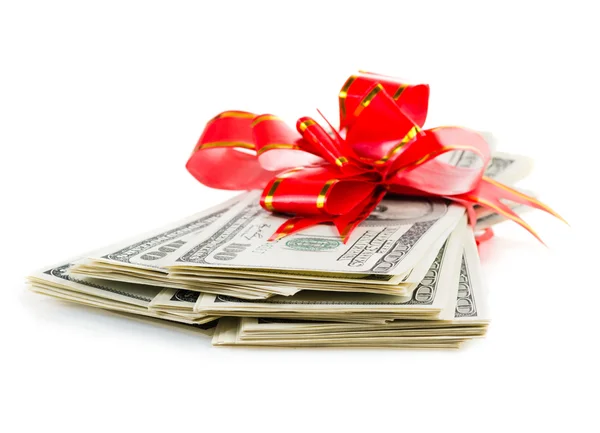 Stack of Cash With Red Bow — Stock Photo, Image