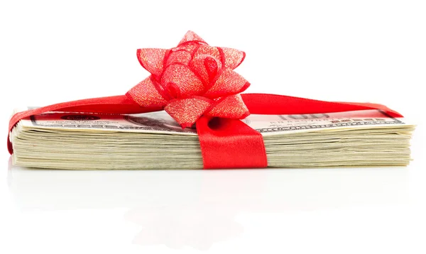 Stack of Cash With Red Bow — Stock Photo, Image