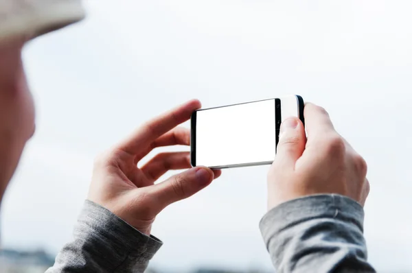 Tourist taking photo with  smart phone — Stock Photo, Image