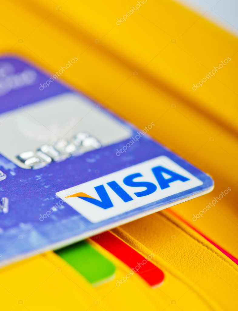 Visa Debit Card in wallet and other cards. — Stock Editorial Photo