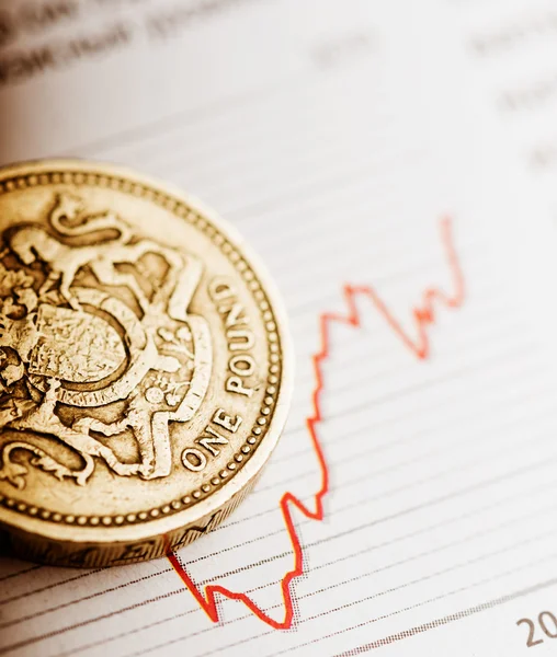 One pound coin on fluctuating graph — Stock Photo, Image