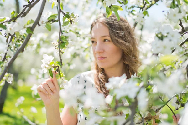 Girl with apple blossom — Stock Photo, Image