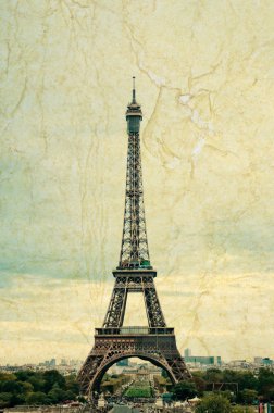 ünlü Eyfel Kulesi Paris, Fransa. Grunge tarzı fotoğraf. 