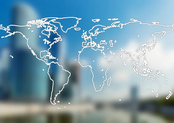 World Map against  City — Stock Photo, Image