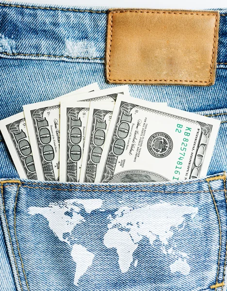 Dollars US dans la poche arrière du jean — Photo