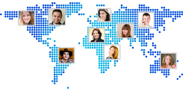 Photo de personnes sur la carte du monde . — Photo